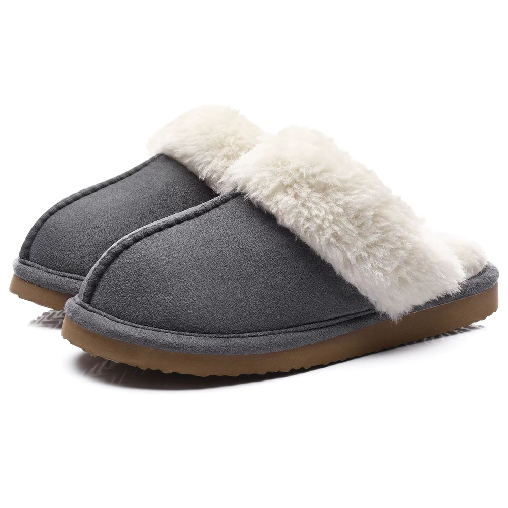 Winter Fuzzy Women Slippers Indoor Outdoor Soft Fluffy Suede House Shoes With Antiskid Sole 7