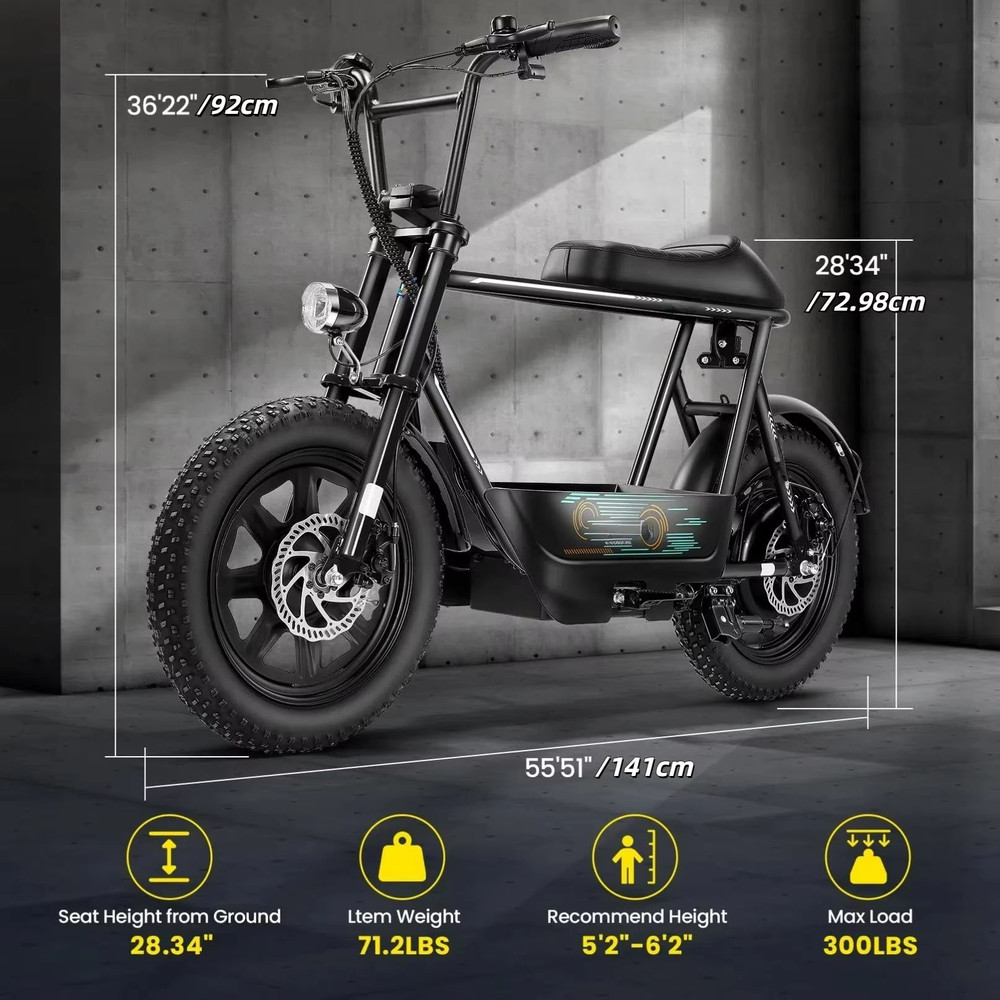 819W AllTerrain Electric Scooter With Seat Fat Tire Commuter Ebike For Adults Teens With Carry Ba 3