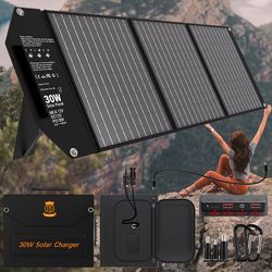 30w portable solar charger – travel-ready foldable solar panel with usb-c pd18w, qc3.0 & 18v mc4 outputs