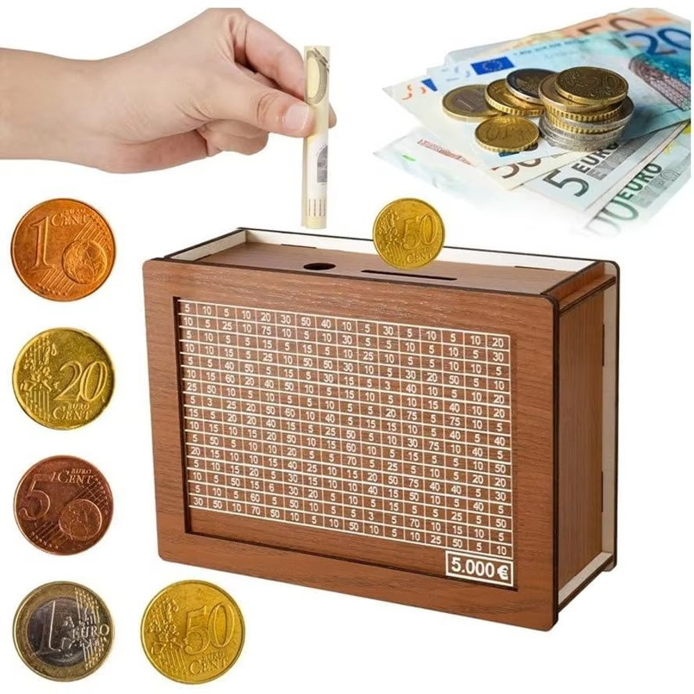 Wooden Money Saving Box Reusable Piggy Bank With Numbered Savings Goals 100010000 Euro Design 0