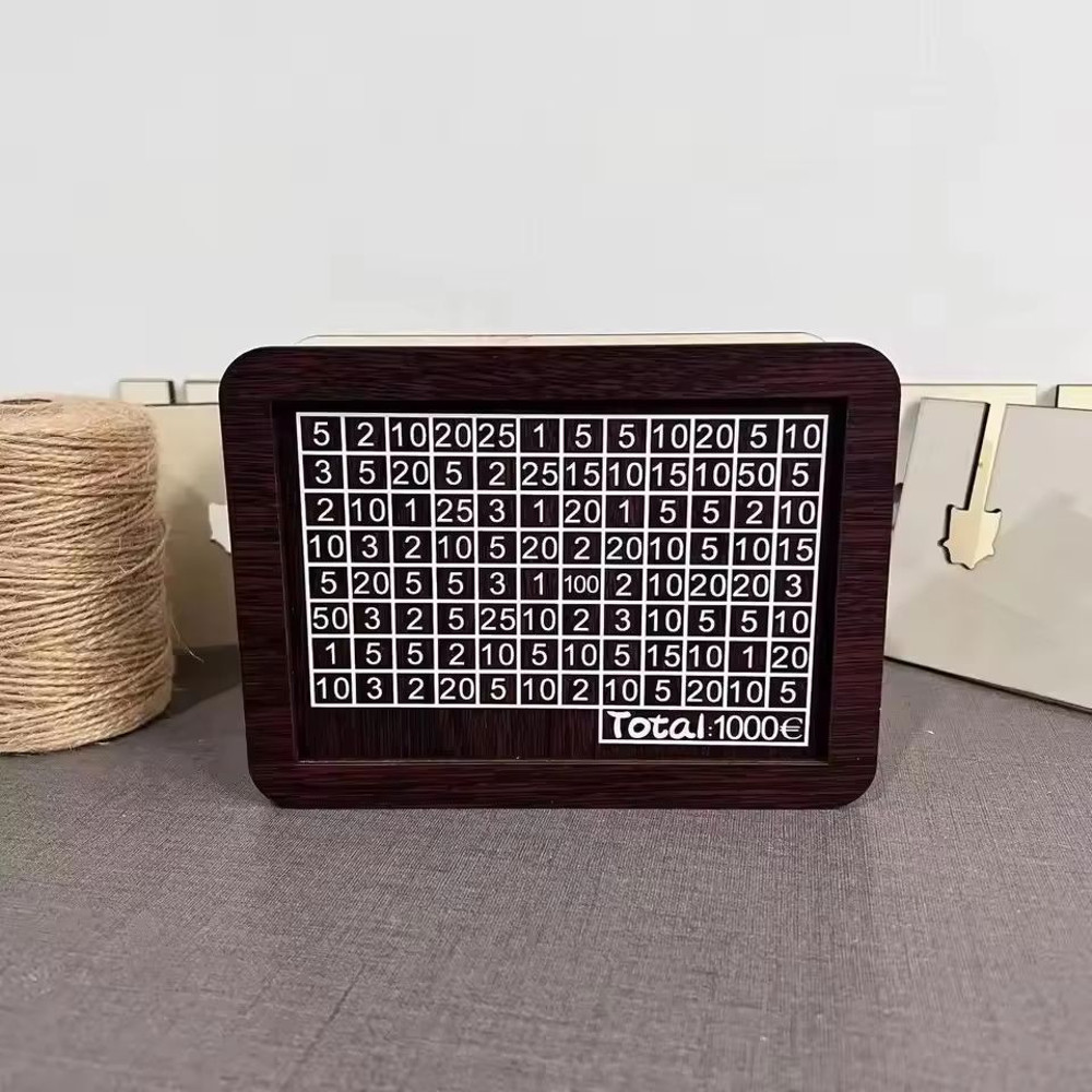 Wooden Money Saving Box Reusable Piggy Bank With Numbered Savings Goals 100010000 Euro Design 13