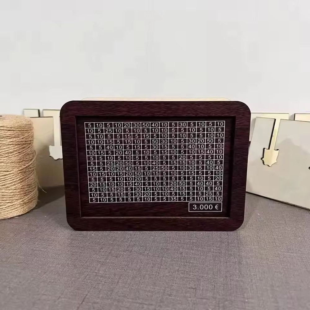 Wooden Money Saving Box Reusable Piggy Bank With Numbered Savings Goals 100010000 Euro Design 14