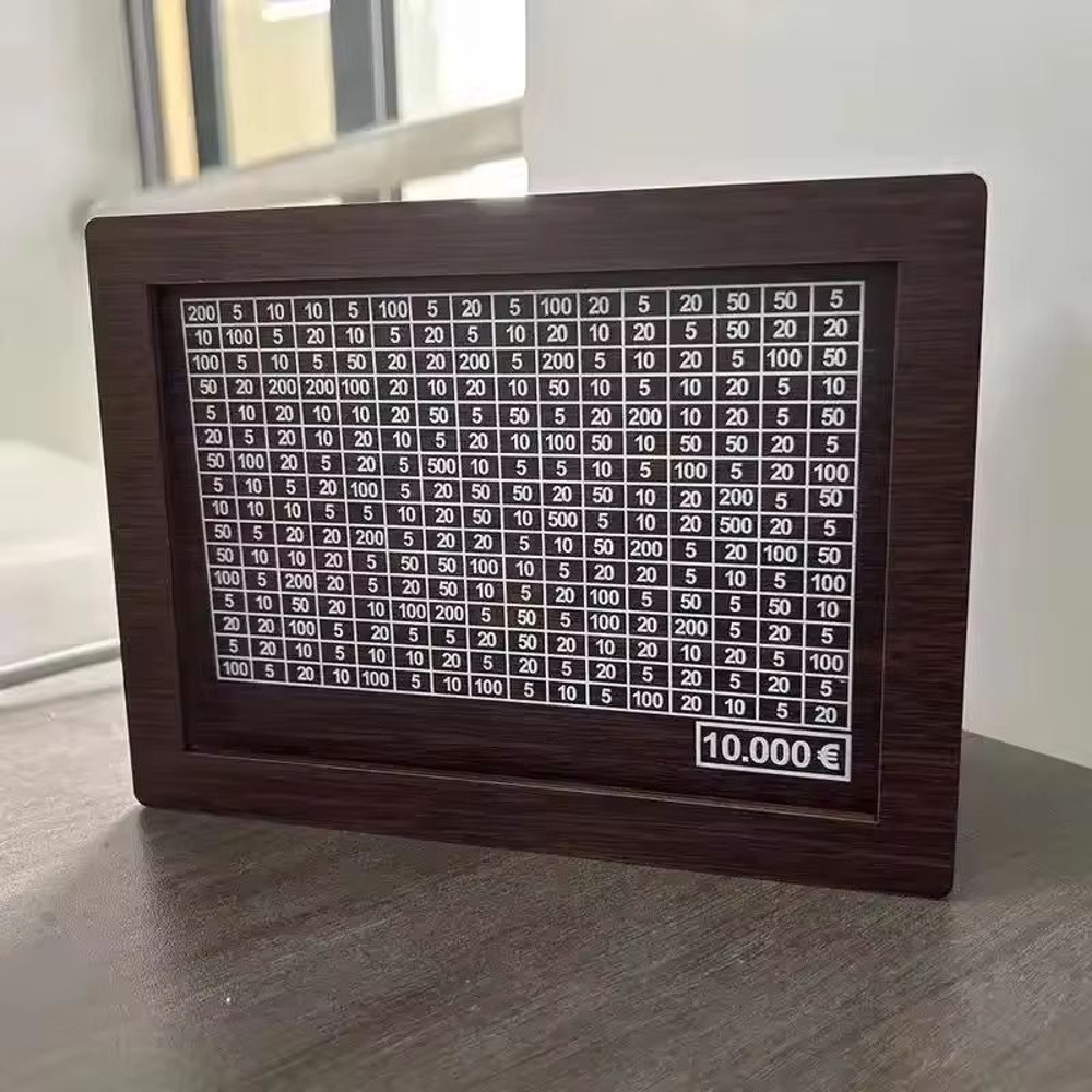 Wooden Money Saving Box Reusable Piggy Bank With Numbered Savings Goals 100010000 Euro Design 15