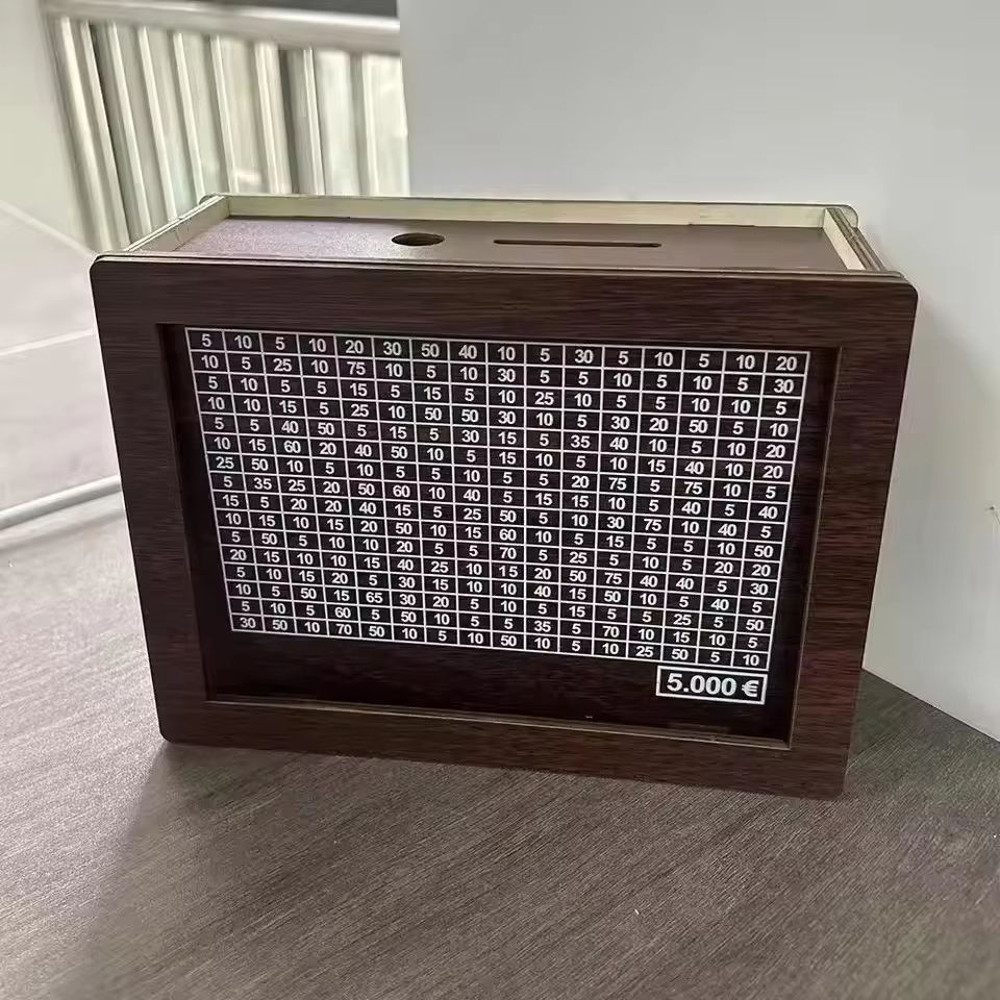 Wooden Money Saving Box Reusable Piggy Bank With Numbered Savings Goals 100010000 Euro Design 6