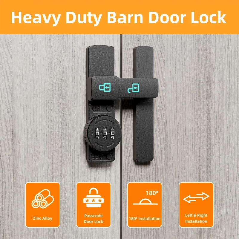 Combination Barn Door Lock 180 Sliding Deadbolt With 3Digit Password Security And Luminous Sign 1