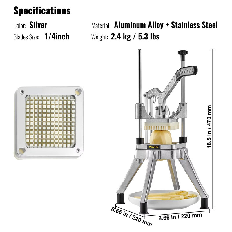 SucceBuy Commercial Food Dicer Heavy Duty Stainless Steel Vegetable Fruit Cutter With French Fry 8