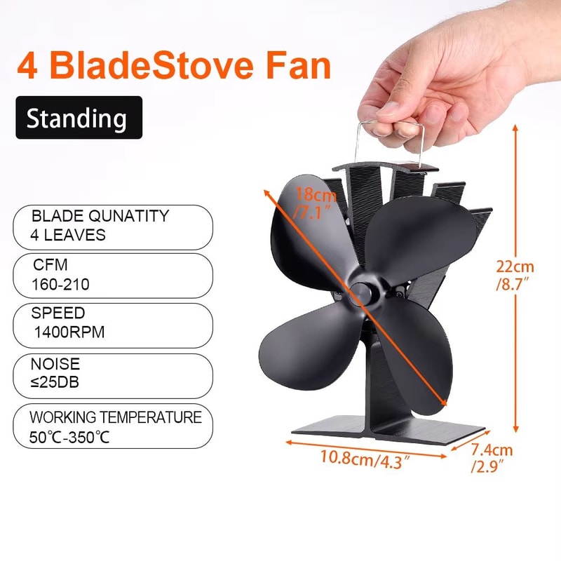 4Blade Heat Powered Stove Fan EcoFriendly Quiet Fireplace Fan For Efficient Wood Burner Heat Distr 1