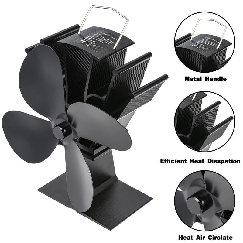 4Blade Heat Powered Stove Fan EcoFriendly Quiet Fireplace Fan For Efficient Wood Burner Heat Distr 4