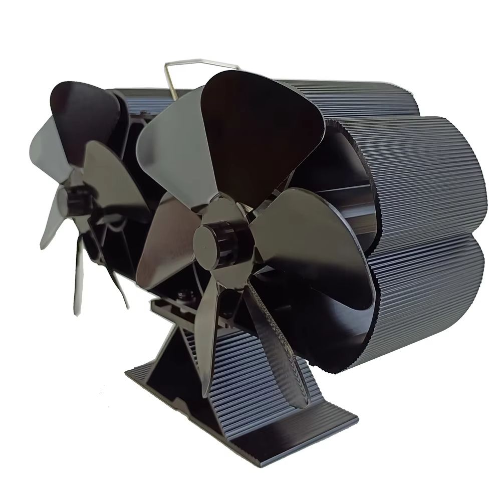 6Blade Heat Powered Stove Fan  Dual Silent Motors NonElectric Fireplace Fan With Thermometer  Brack 3