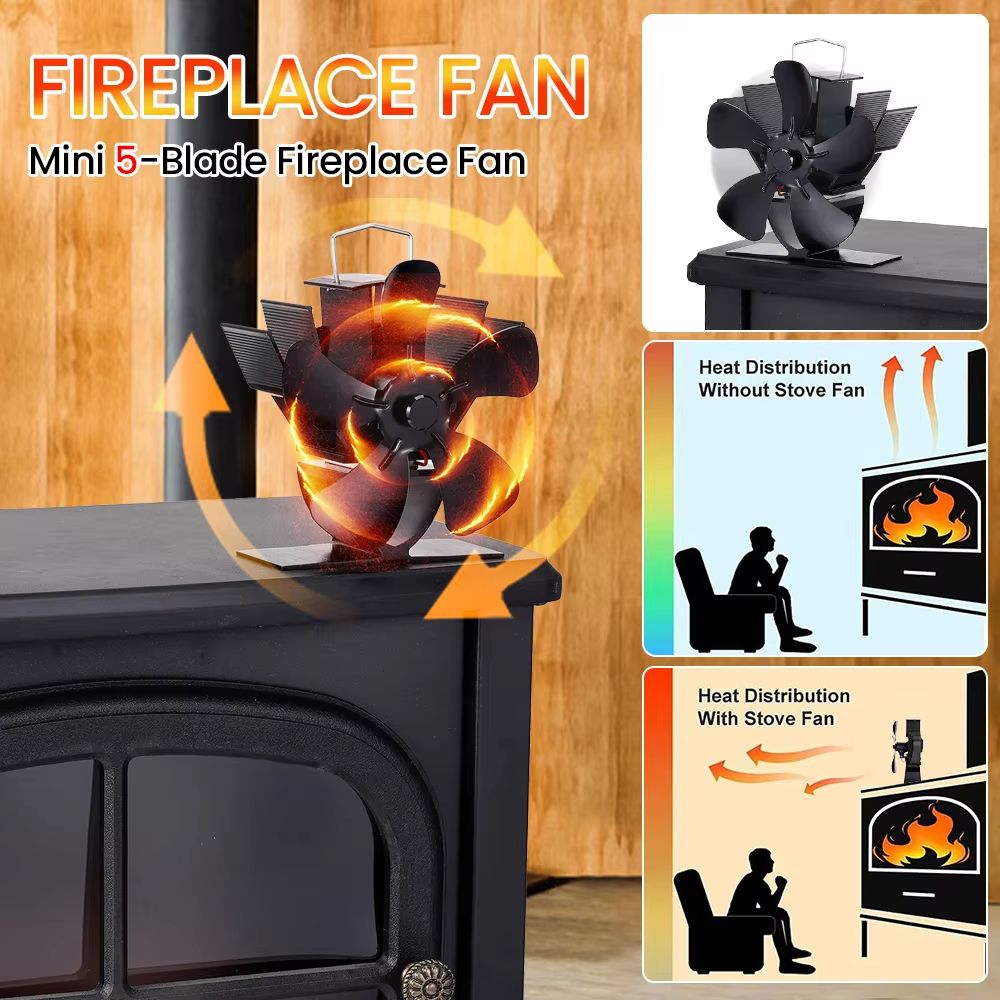 Mini 5Blade Heat Powered Stove Fan  EcoFriendly Fireplace Fan For Wood Burners Silent Operation  Ef 1