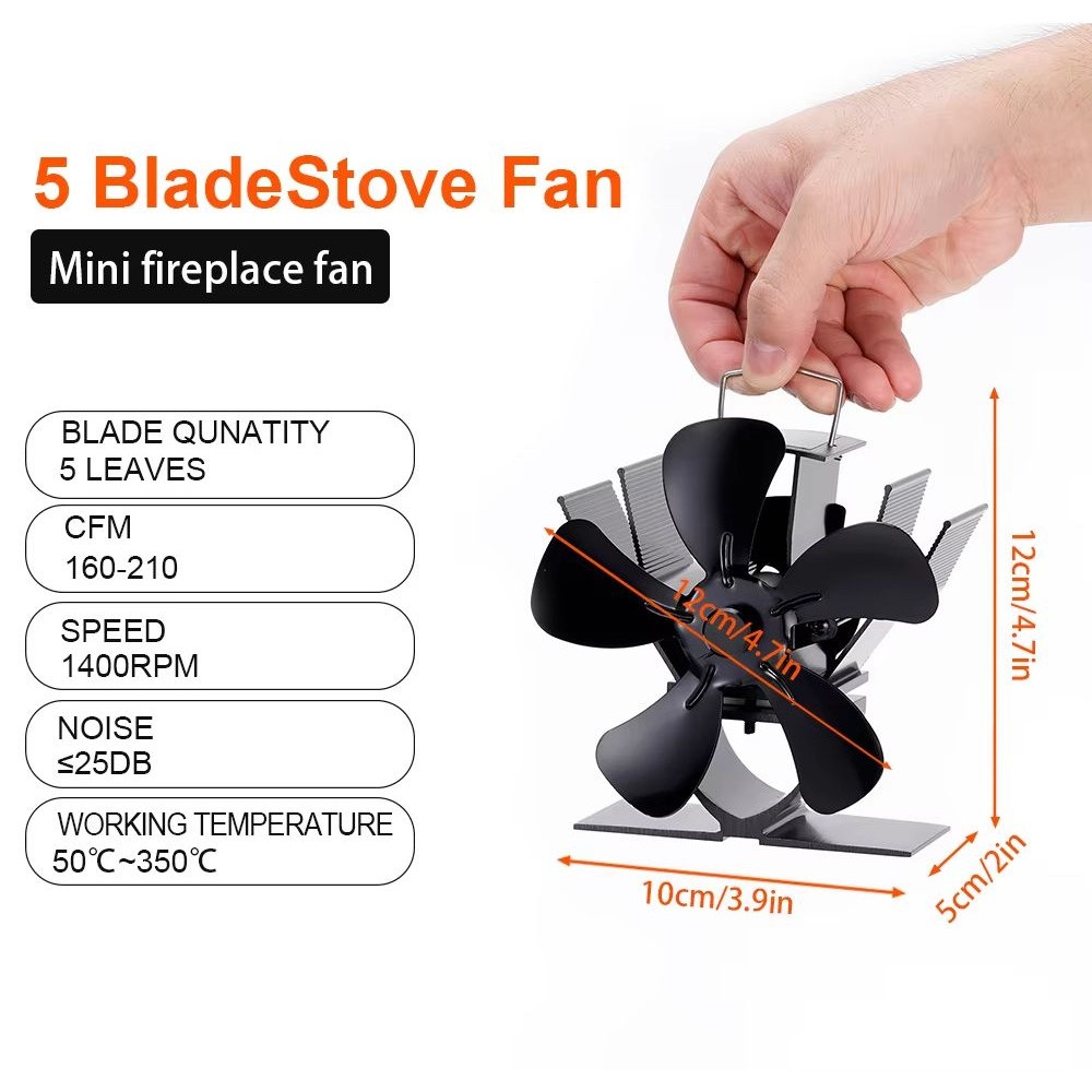 Mini 5Blade Heat Powered Stove Fan  EcoFriendly Fireplace Fan For Wood Burners Silent Operation  Ef 2