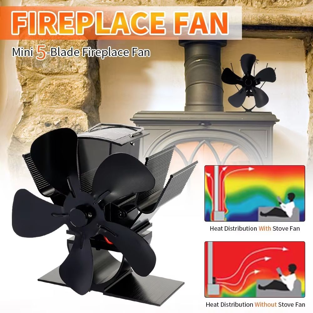Mini 5Blade Heat Powered Stove Fan  EcoFriendly Fireplace Fan For Wood Burners Silent Operation  Ef 5