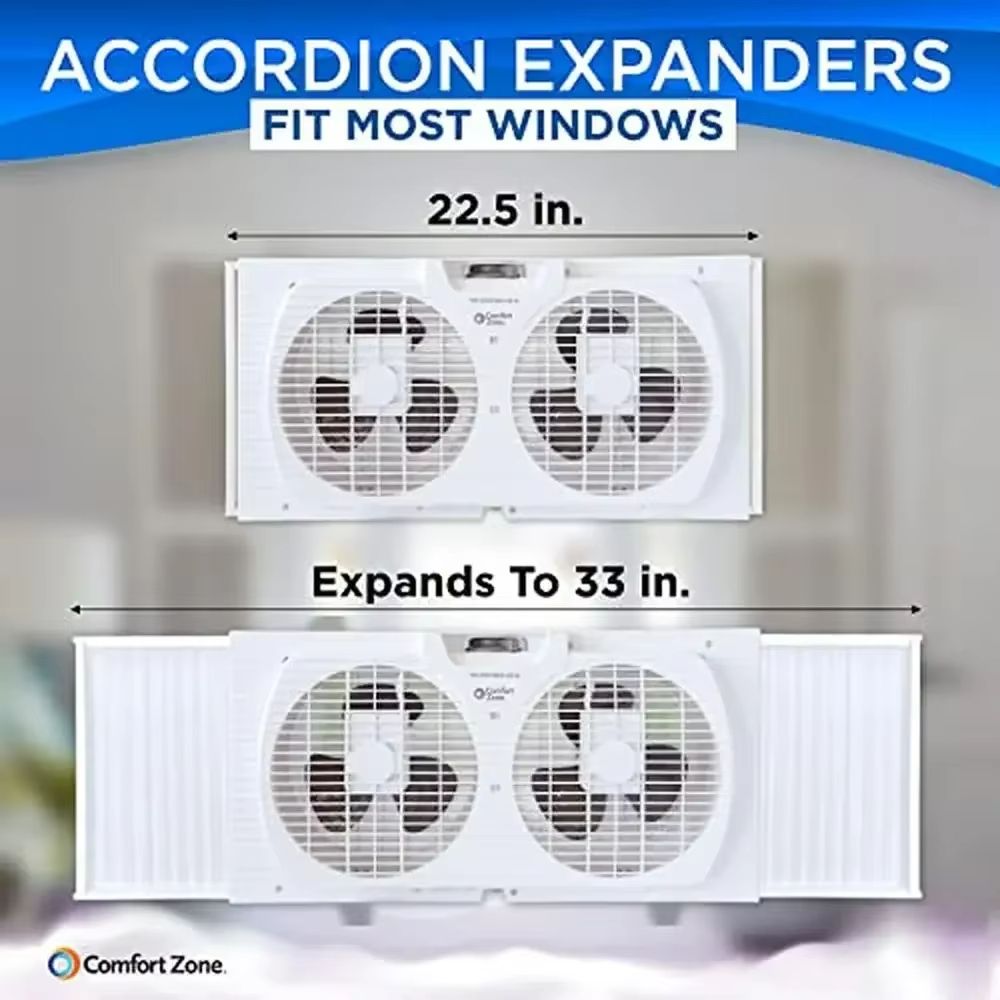 Twin Window Fan With Reversible Airflow Dual Blade Expandable Panels 2Speed Cooling 2
