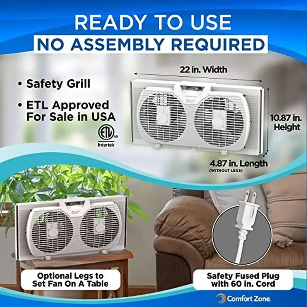 Twin Window Fan With Reversible Airflow Dual Blade Expandable Panels 2Speed Cooling 4