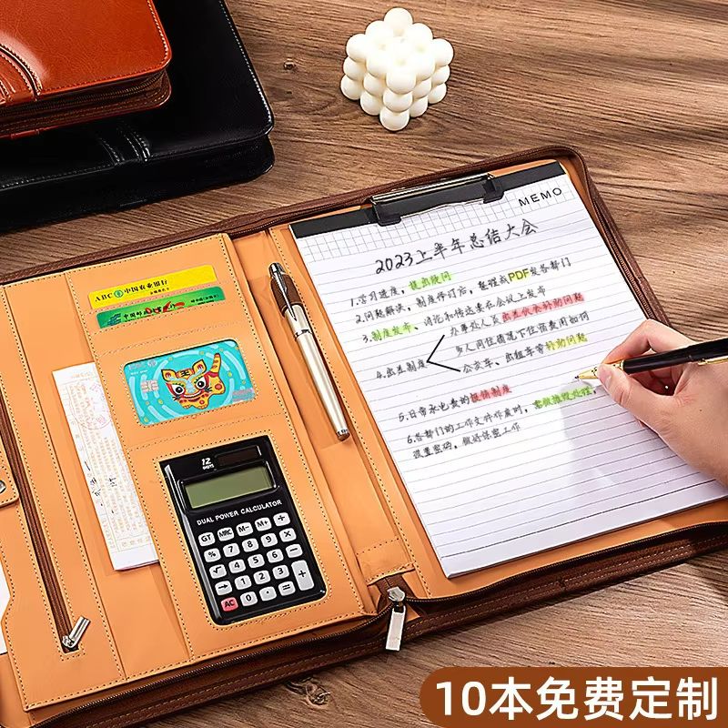 Leather Business File Folder With Calculator  A4 Document Holder  Multifunctional Office Organizer 2