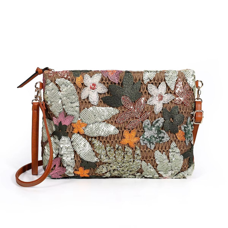 Womens Sequin Embroidered Clutch  Flower Straw Crossbody Bag For Summer Parties  Vacations 8