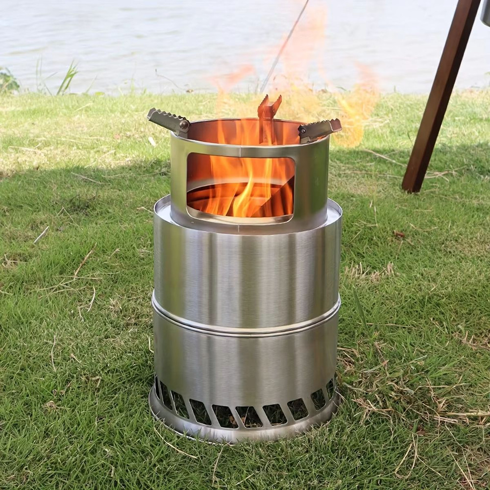 Portable Stainless Steel Wood  Charcoal Burner  Compact Camping Stove With Ventilated Design For Ou 0