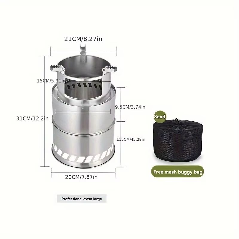 Portable Stainless Steel Wood  Charcoal Burner  Compact Camping Stove With Ventilated Design For Ou 1