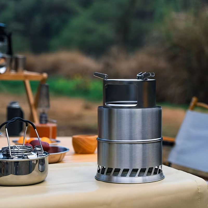 Portable Stainless Steel Wood  Charcoal Burner  Compact Camping Stove With Ventilated Design For Ou 3