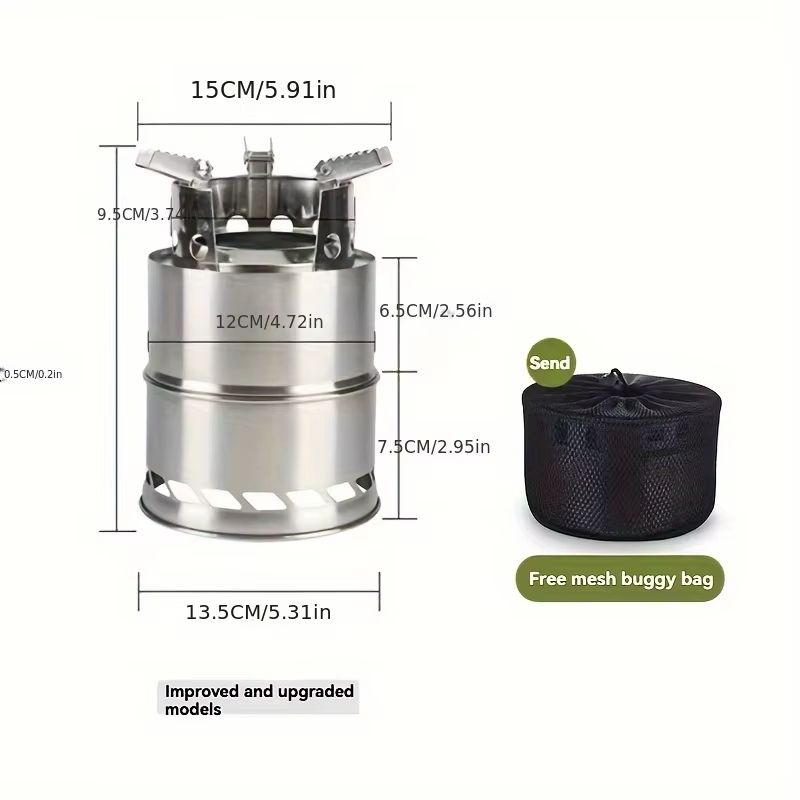 Portable Stainless Steel Wood  Charcoal Burner  Compact Camping Stove With Ventilated Design For Ou 6