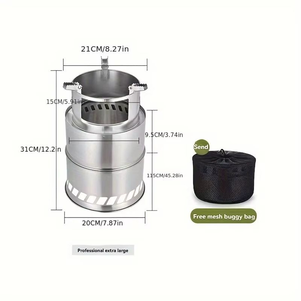 Portable Stainless Steel Wood  Charcoal Burner  Compact Camping Stove With Ventilated Design For Ou 8