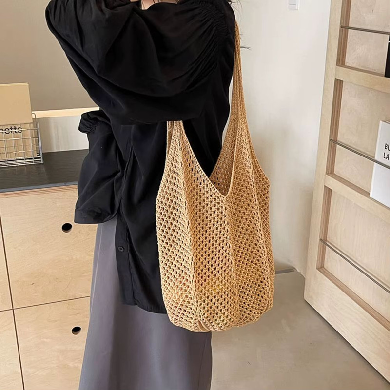 Womens Crochet Shoulder Bag Large Capacity Knitted Tote Summer Mesh Beach Hobo Handbag 5