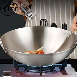 large stainless steel wok pan durable uncoated chef pan with dual handles easy to clean