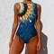 Womens Printed OnePiece Swimsuit Push Up LaceUp Beachwear 25