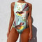 Womens Printed OnePiece Swimsuit Push Up LaceUp Beachwear 27