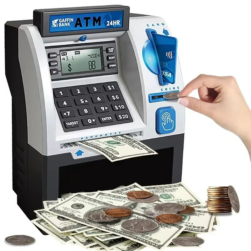 Kids ATM Piggy Bank Electronic Password Saving Box With Swipe Card 0