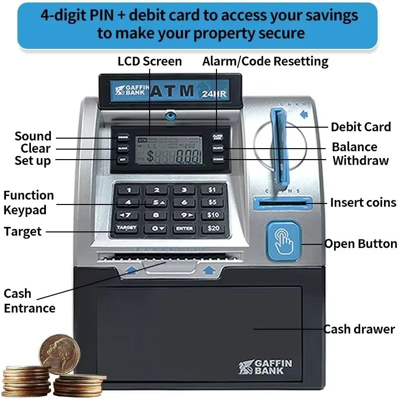 Kids ATM Piggy Bank Electronic Password Saving Box With Swipe Card 1