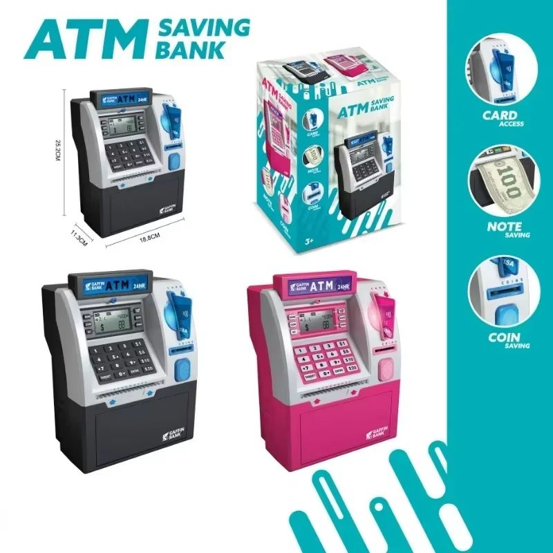 Kids ATM Piggy Bank Electronic Password Saving Box With Swipe Card 4
