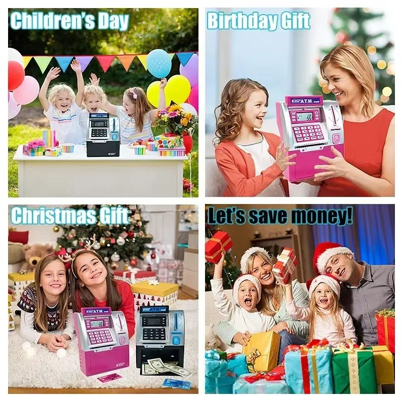 Kids ATM Piggy Bank Electronic Password Saving Box With Swipe Card 5