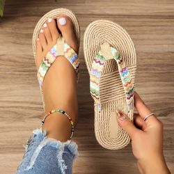 womens ethnic style flip flops – comfortable anti-slip flat heel sandals with soft sole