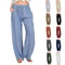 Womens Cotton Linen Wide Leg Pants Casual Loose Trousers With Elastic Waist Pockets 0