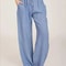 Womens Cotton Linen Wide Leg Pants Casual Loose Trousers With Elastic Waist Pockets 2