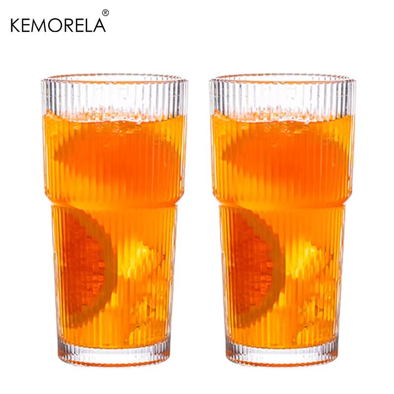 600ML Striped Glass Coffee Cup Transparent Drinking Mug With Optional Lid Straw For Juice Iced Co 11