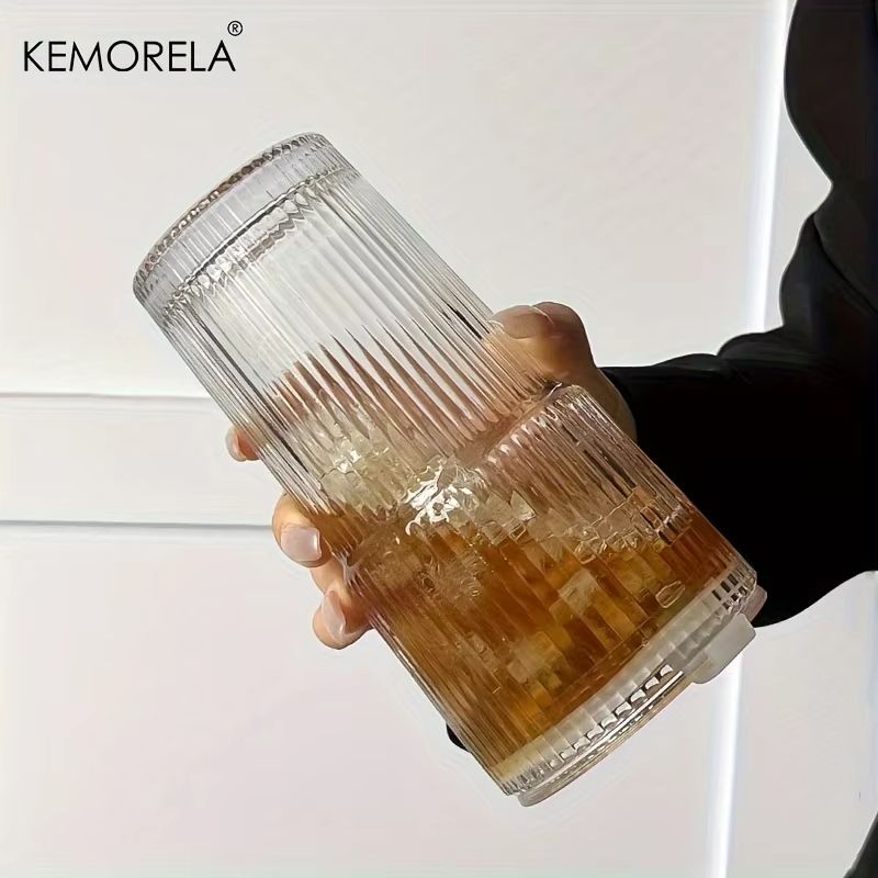 600ML Striped Glass Coffee Cup Transparent Drinking Mug With Optional Lid Straw For Juice Iced Co 6