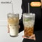 600ML Striped Glass Coffee Cup Transparent Drinking Mug With Optional Lid Straw For Juice Iced Co 9