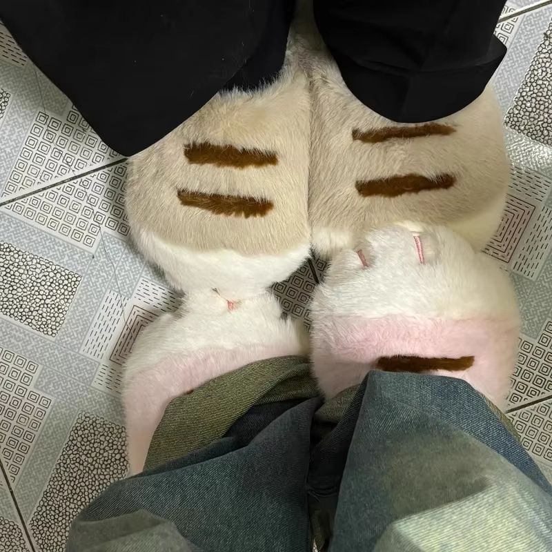 Womens Kitty Claw Slippers Warm Furry NonSlip Home Shoes Fluffy Cat Paw Slides 2