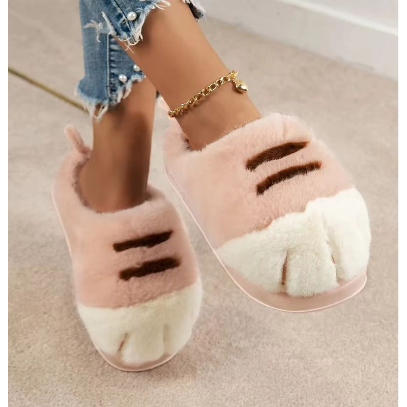 Womens Kitty Claw Slippers Warm Furry NonSlip Home Shoes Fluffy Cat Paw Slides 4