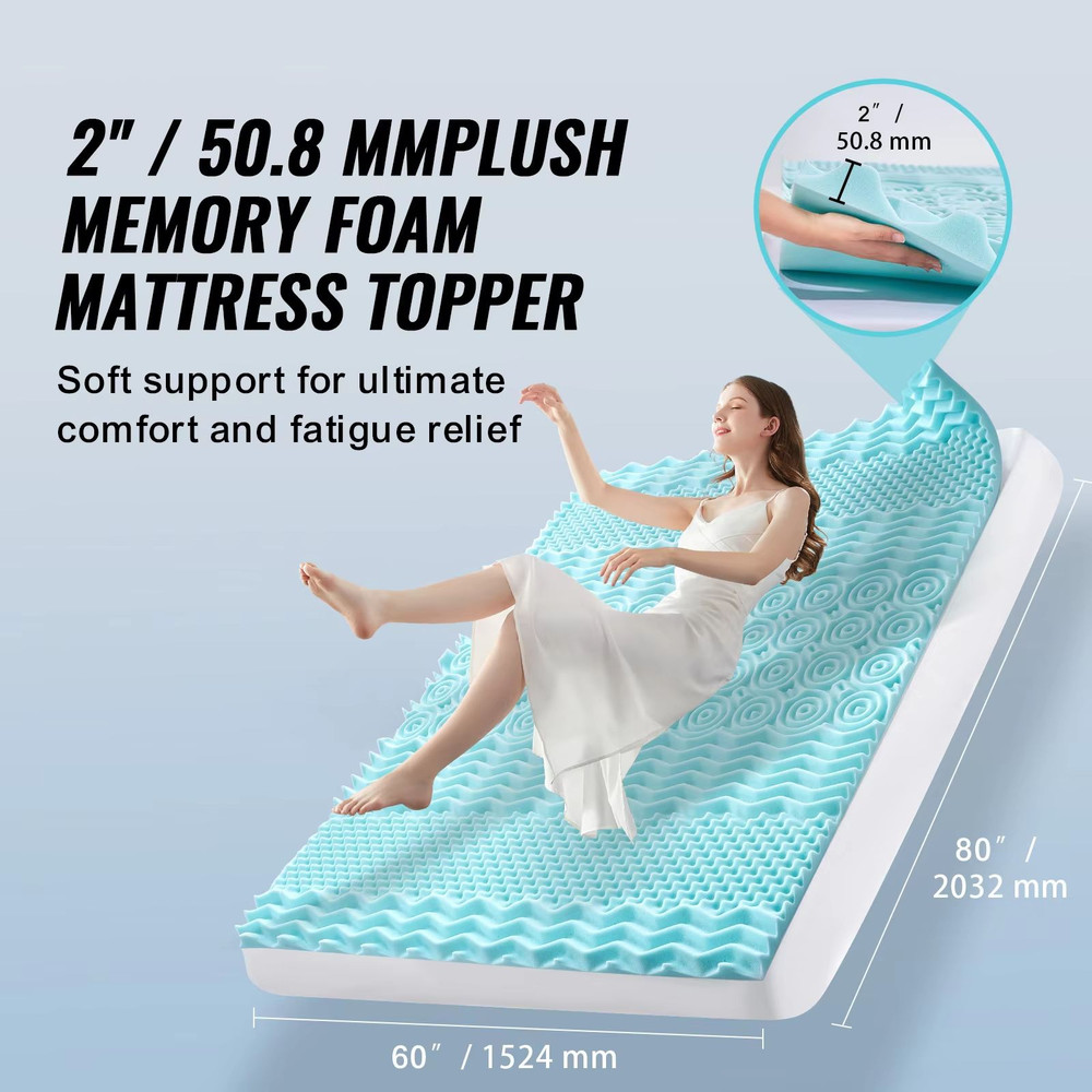 SucceBuy Queen Memory Foam Mattress Topper 2 3 Cooling Gel Infused Bed Pad For Soft Comfort Supp 1