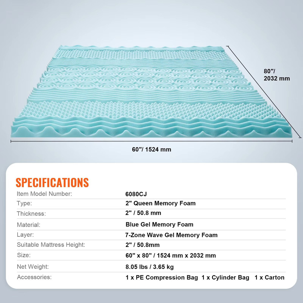 SucceBuy Queen Memory Foam Mattress Topper 2 3 Cooling Gel Infused Bed Pad For Soft Comfort Supp 6
