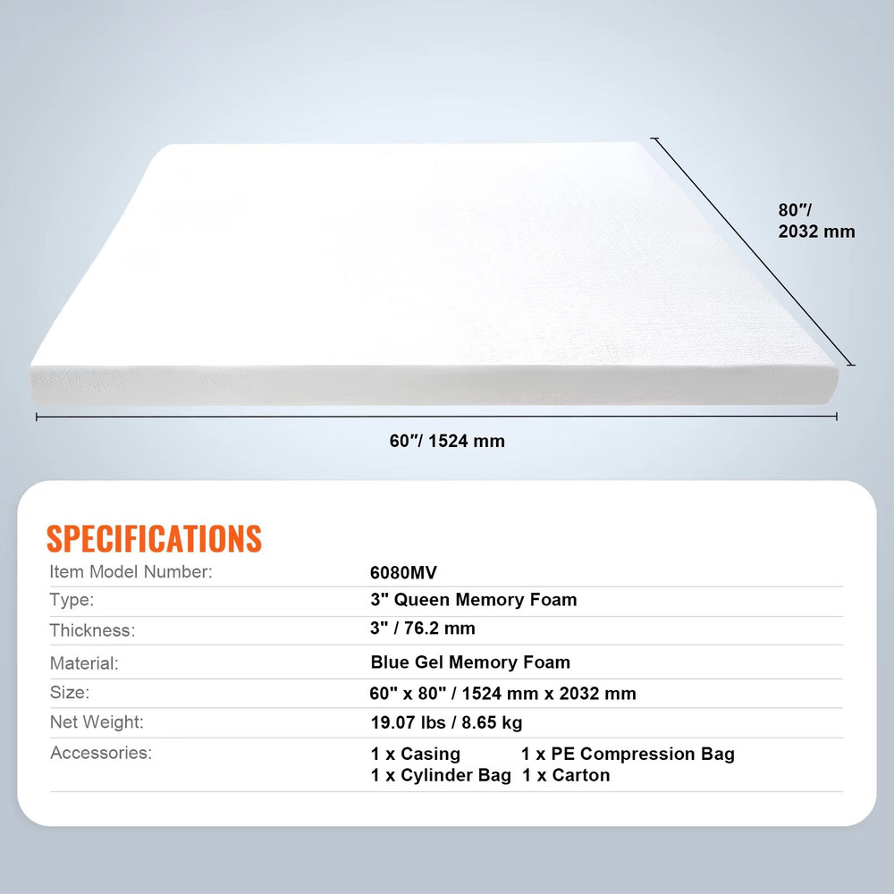 SucceBuy Queen Memory Foam Mattress Topper 2 3 Cooling Gel Infused Bed Pad For Soft Comfort Supp 7
