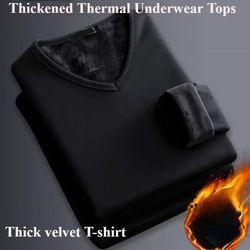 mens winter thermal underwear shirt – long-sleeve plus velvet slim fit base layer for cold weather