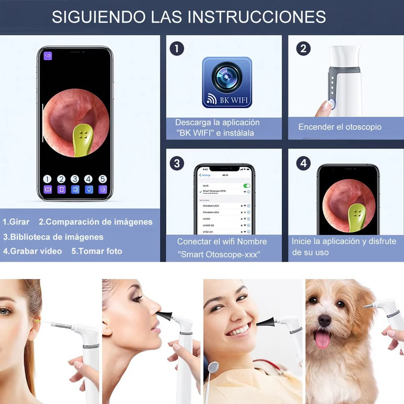 Wireless Otoscope Ear Camera 1080P HD WiFi Ear Scope With LED Lights For Kids Adults 4