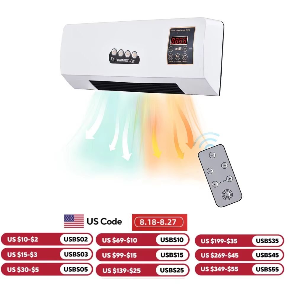 2in1 Wall Mounted Heater And Fan  1800W Electric Space Heater With Remote Control  Timer For Home A 0