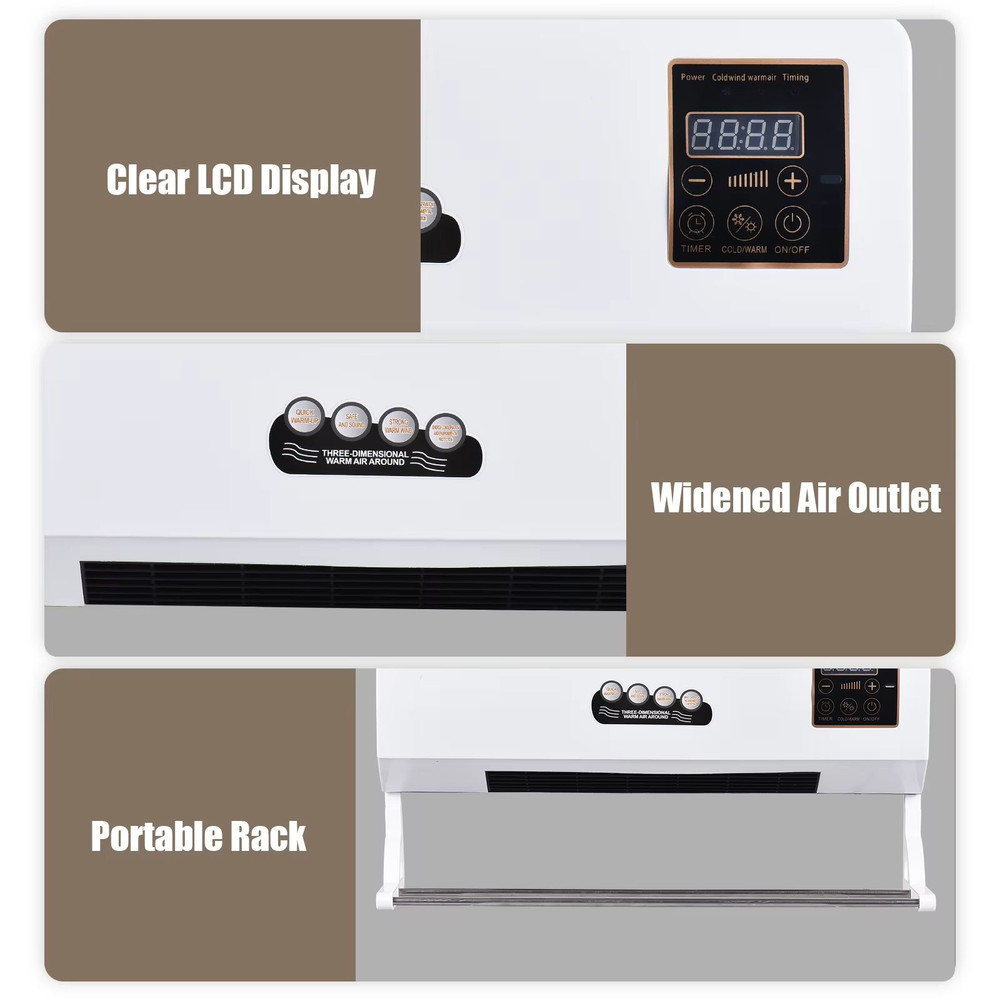 2in1 Wall Mounted Heater And Fan  1800W Electric Space Heater With Remote Control  Timer For Home A 5