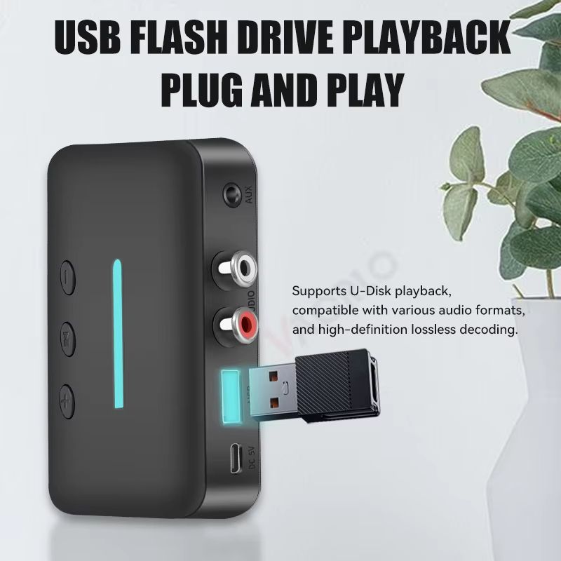 USB Bluetooth 53 Audio Receiver Adapter Wireless AUX RCA Stereo Receiver With UDisk Playback For D 5