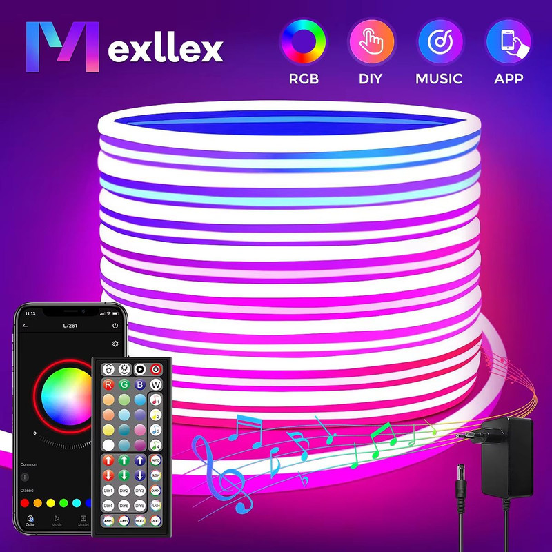 Mexllex Waterproof RGB Neon Light Strip 20M30M With App Remote Music Sync LED Lights For Bedroom O 0